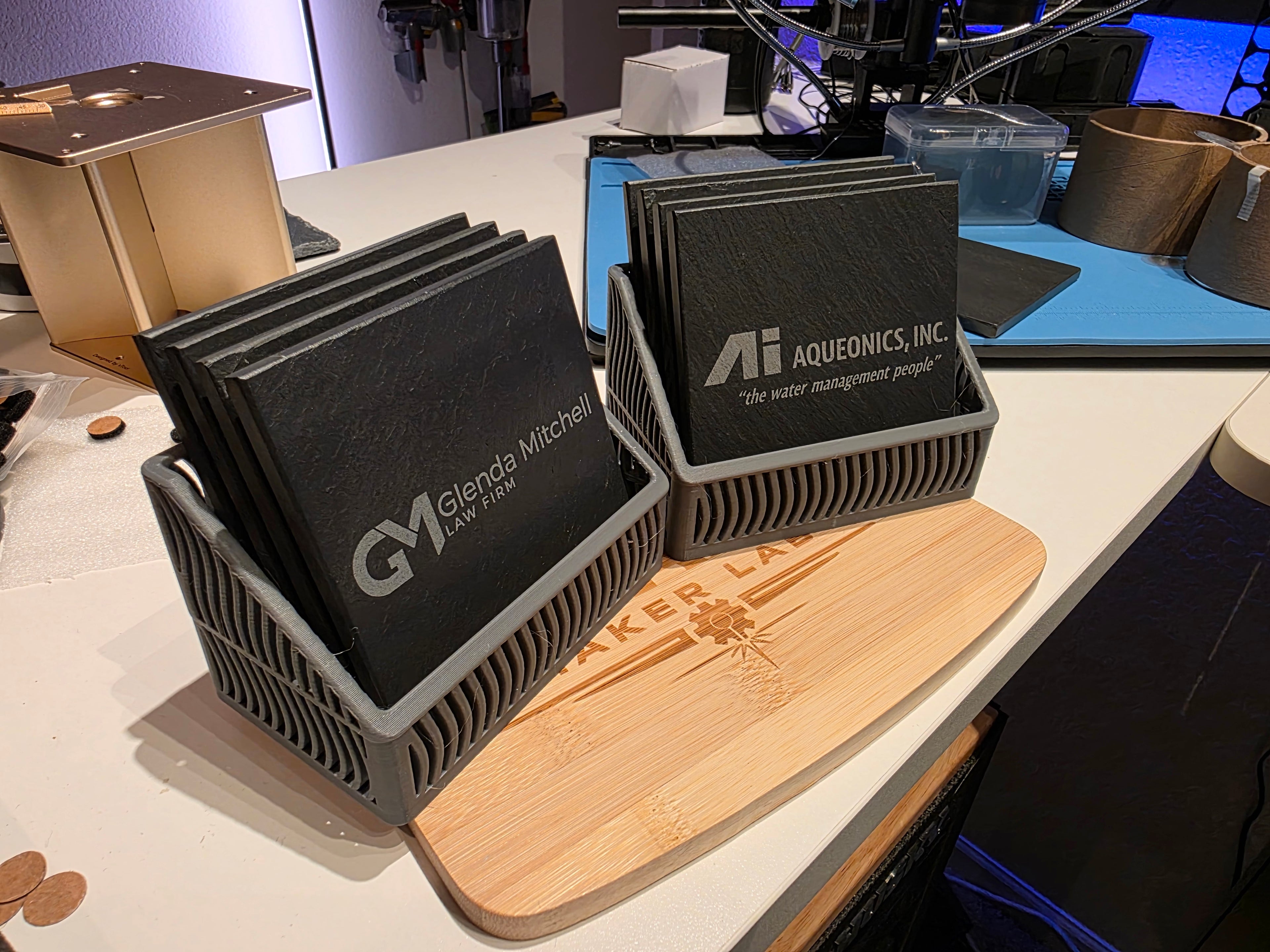 3D Printed Coaster Holder — Fits Square & Round Slate Coasters