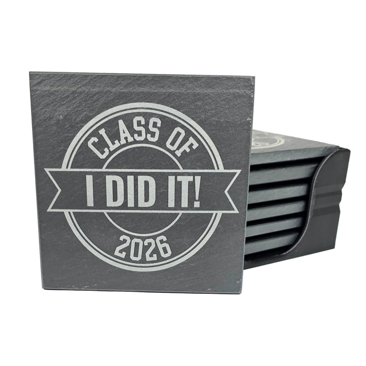 Class of 2026 graduation bundle - laser engraved coasters and 40oz tumbler with iridescent rim