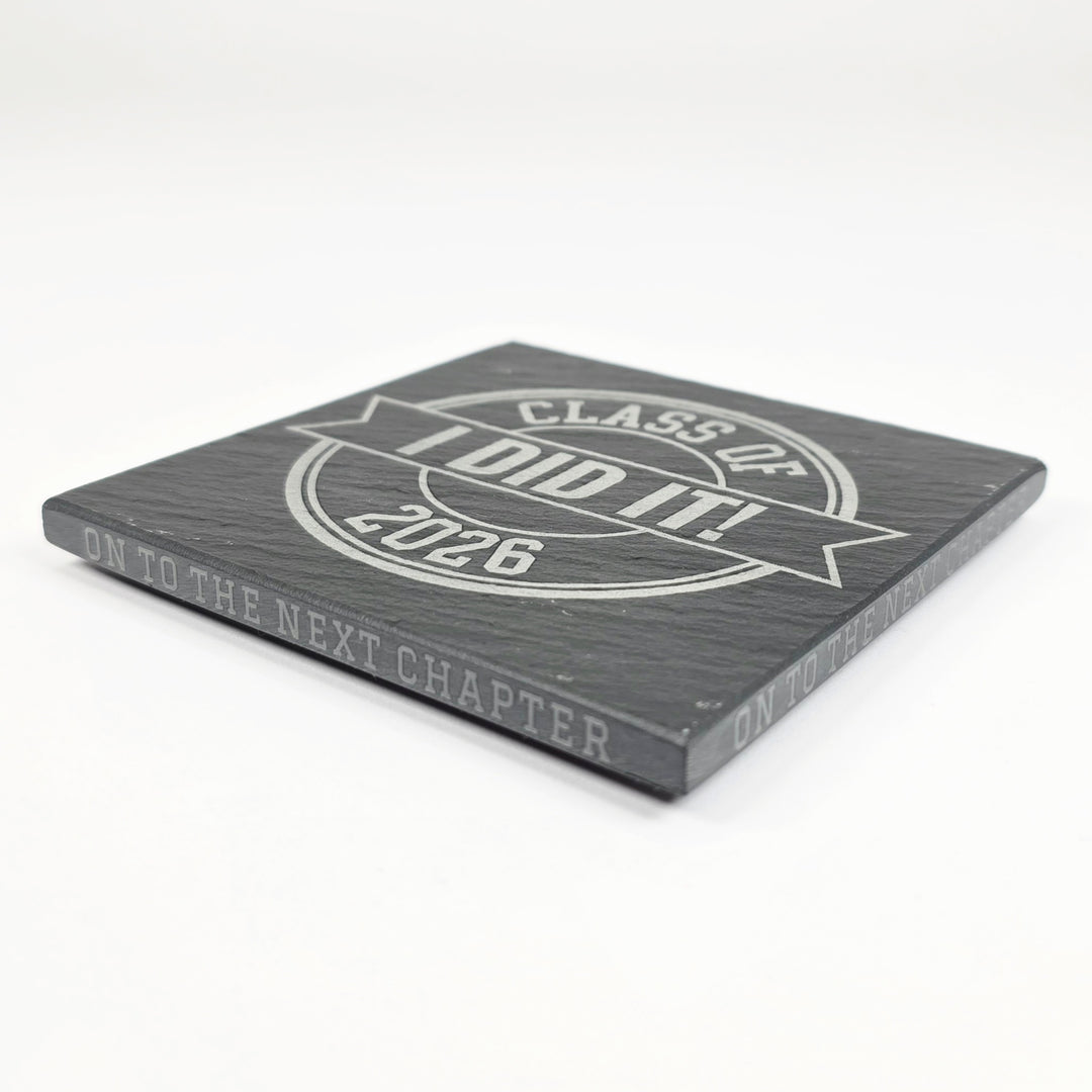 Personalized Class of 2026 slate coaster set on display - laser engraved in Lavon TX