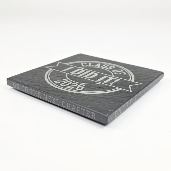 Personalized Class of 2026 slate coaster set on display - laser engraved in Lavon TX