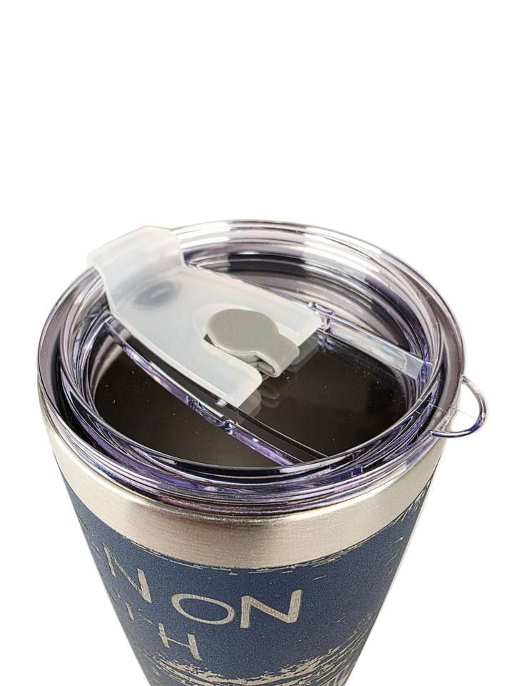 Fripp Island tumbler top view showing the sliding clear lid