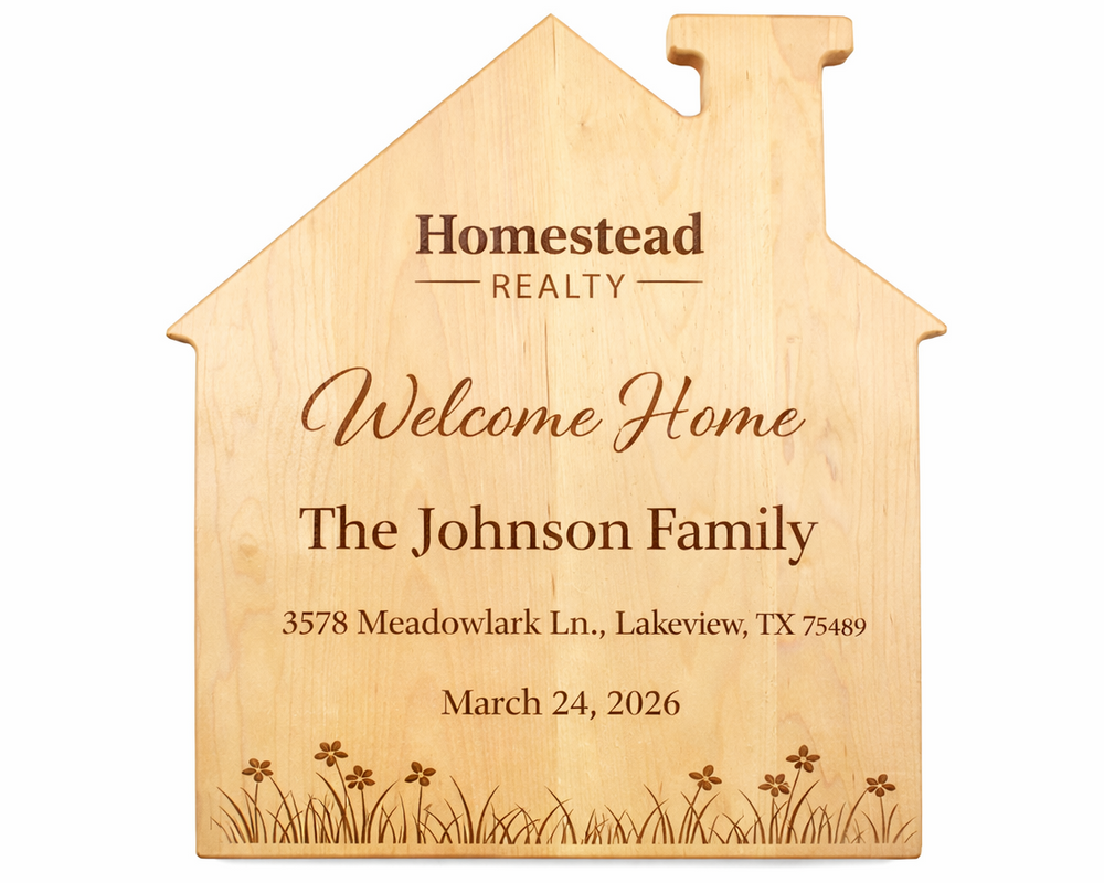 House shaped maple cutting board - custom engraved housewarming gift by 3Blades Maker Lab