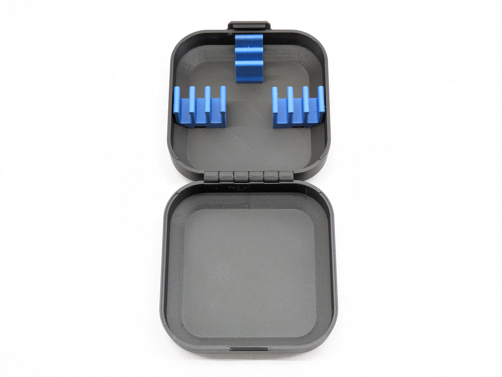 Empty 3D printed Air65 drone case showing the fitted base tray and clip row