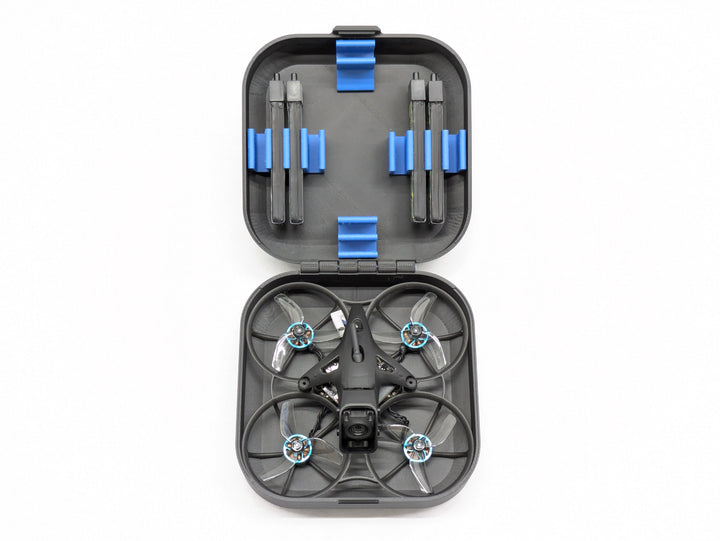 BetaFPV Meteor 75 Pro II drone case open, whoop in the base and batteries in the lid